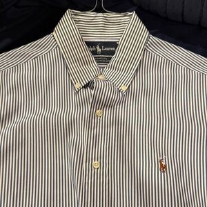 Ralph Lauren Navy and White Striped Button-Down Shirt